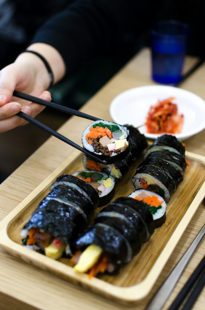 Korean gimbap rice rolls wrapped in seaweed